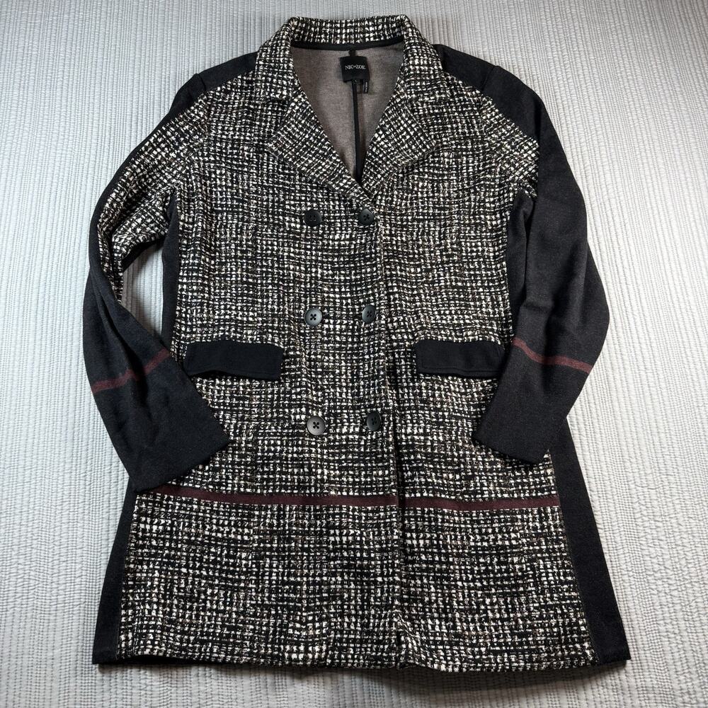 Nic & Zoe Tweed Blazer Double Breasted Womens L Quiet Luxury Corporate Chic